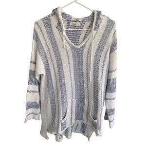 Ron Jon Pullover Sweatshirt Hoodie Poncho Blue White Stripes Size Medium
